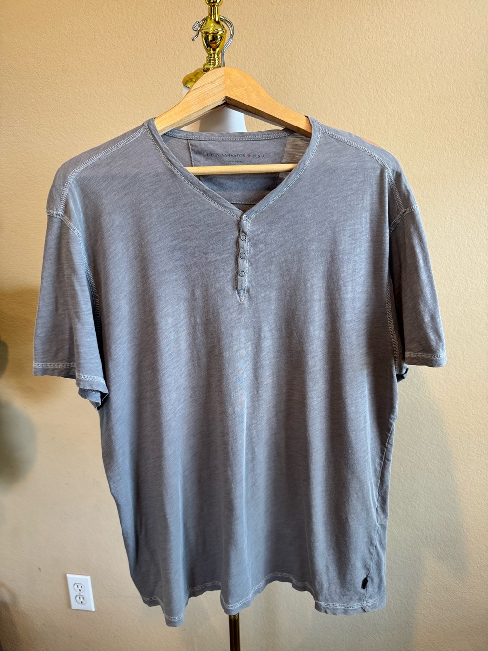 James Perse Men’s Gray Cotton Henley Short Sleeve T-Shirt Size XL